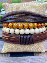 Load image into Gallery viewer, Rustic Leather &amp; Wood Mens Bracelets - Stardust &amp; Moonstone
