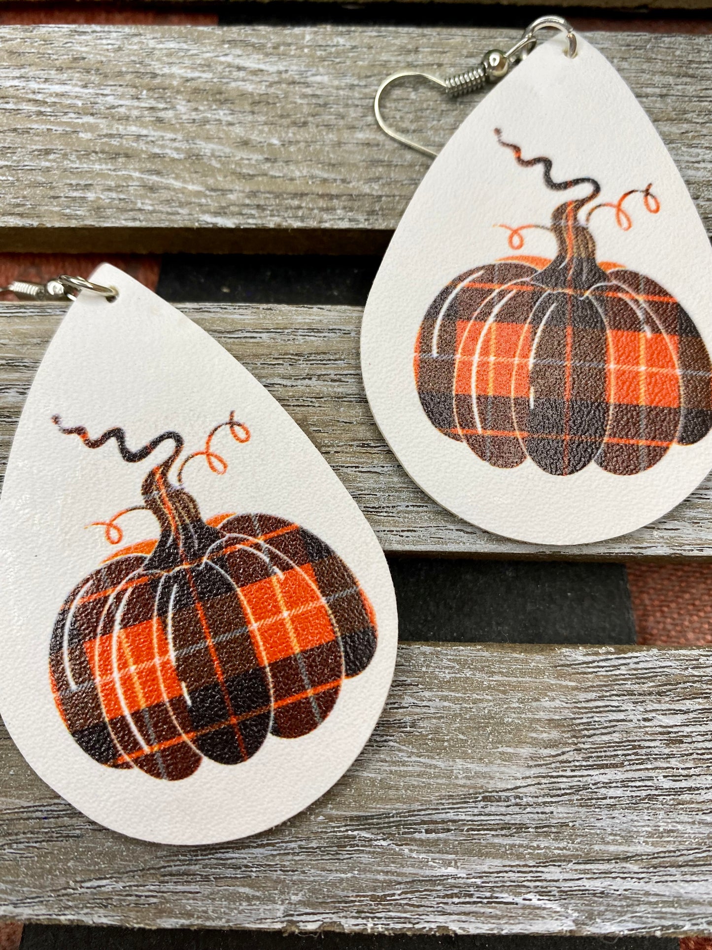 Orange Plaid Pumpkin Earrings - Stardust & Moonstone