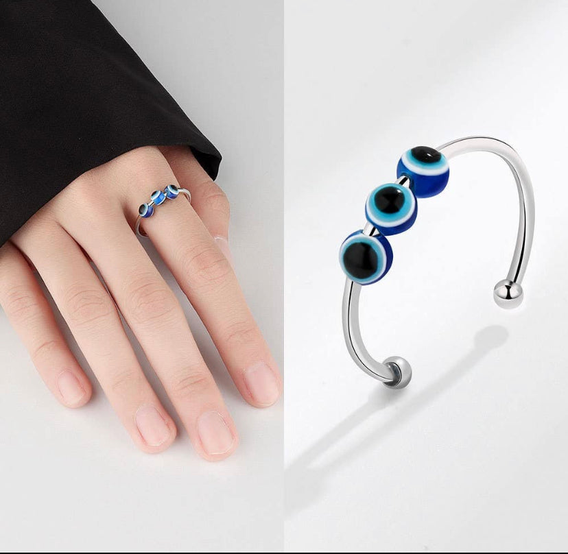 Evil Eye Fidget / Spinner Adjustable Ring