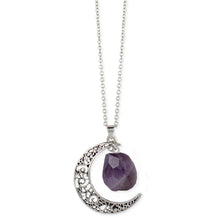 Load image into Gallery viewer, Silver Moon Rough Amethyst Necklace - Stardust &amp; Moonstone
