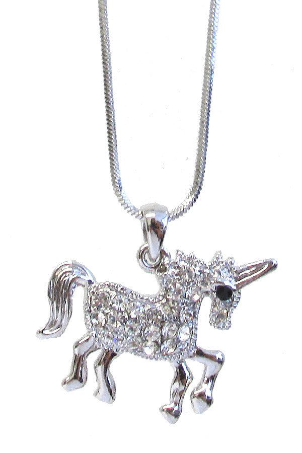 Crystal Unicorn Pendant Necklace - Stardust & Moonstone
