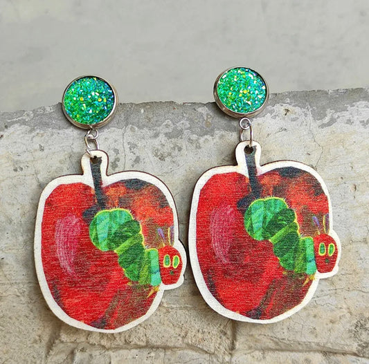 Hungry Caterpillar Apple Earrings - Stardust & Moonstone
