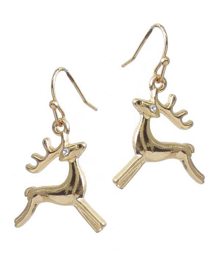 Gold Reindeer Earrings - Stardust & Moonstone