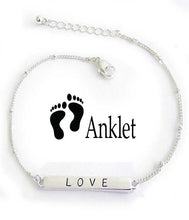 Load image into Gallery viewer, “Love” Silver Bar Anklet - Stardust &amp; Moonstone
