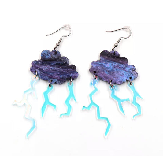Lightning Cloud Acrylic Earrings - Stardust & Moonstone