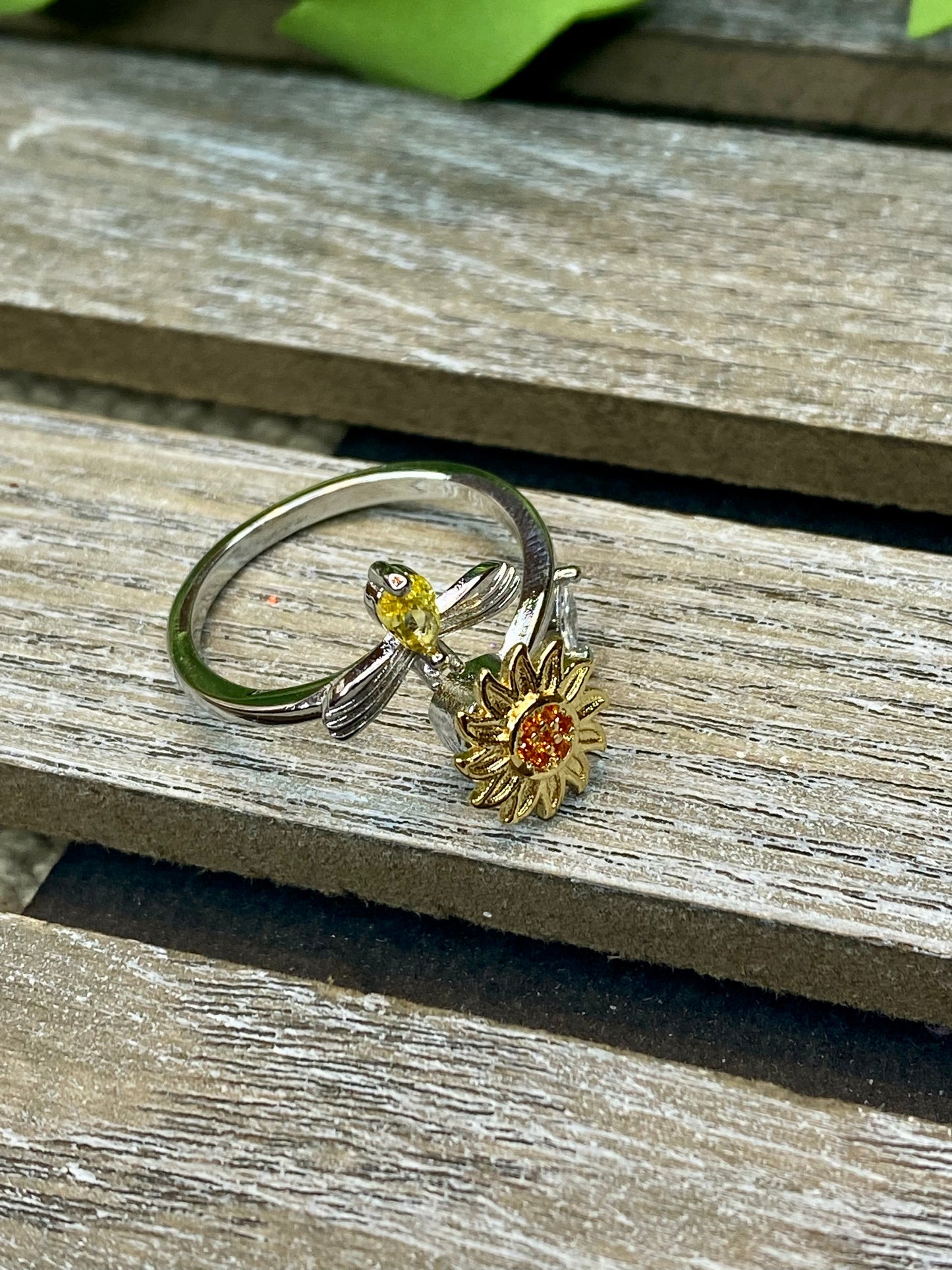Bee & Sunflower Fidget Spinner Adjustable Ring