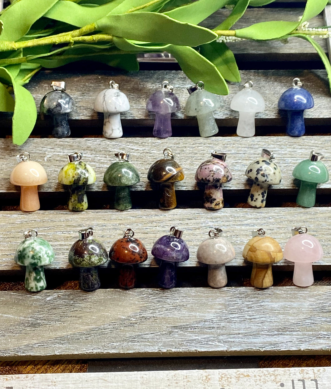 Assorted Gemstone Mushroom Necklace