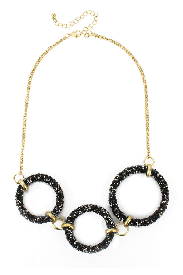 Black Glittering Ring Necklace - Stardust & Moonstone