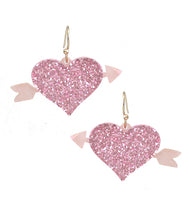 Load image into Gallery viewer, Glittering Valentine Heart Earrings in Pink or Red
