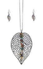 Load image into Gallery viewer, Filigree &amp; Gemstone Leaf Necklace Set - Stardust &amp; Moonstone
