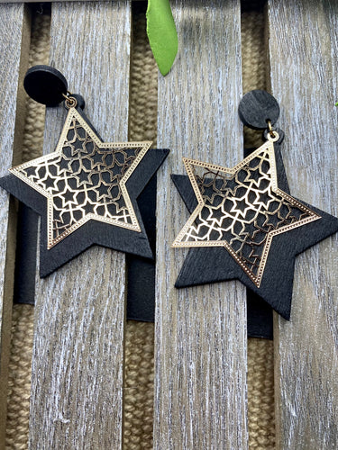 Wooden Star Earrings - Stardust & Moonstone