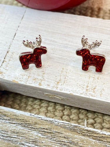 Tiny Moose Stud Earrings - Stardust & Moonstone