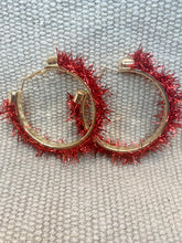 Load image into Gallery viewer, Red Tinsel Hoop Earrings - Stardust &amp; Moonstone

