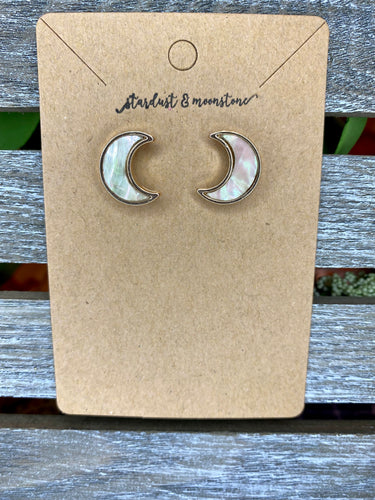 Moon Stud Earrings -Silver or Gold - Stardust & Moonstone
