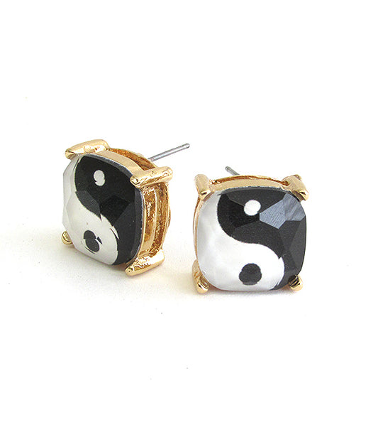 Yin Yang Cushion Cut Post Earrings