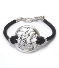 Load image into Gallery viewer, Black suede and Silver Wave Bracelet - Stardust &amp; Moonstone
