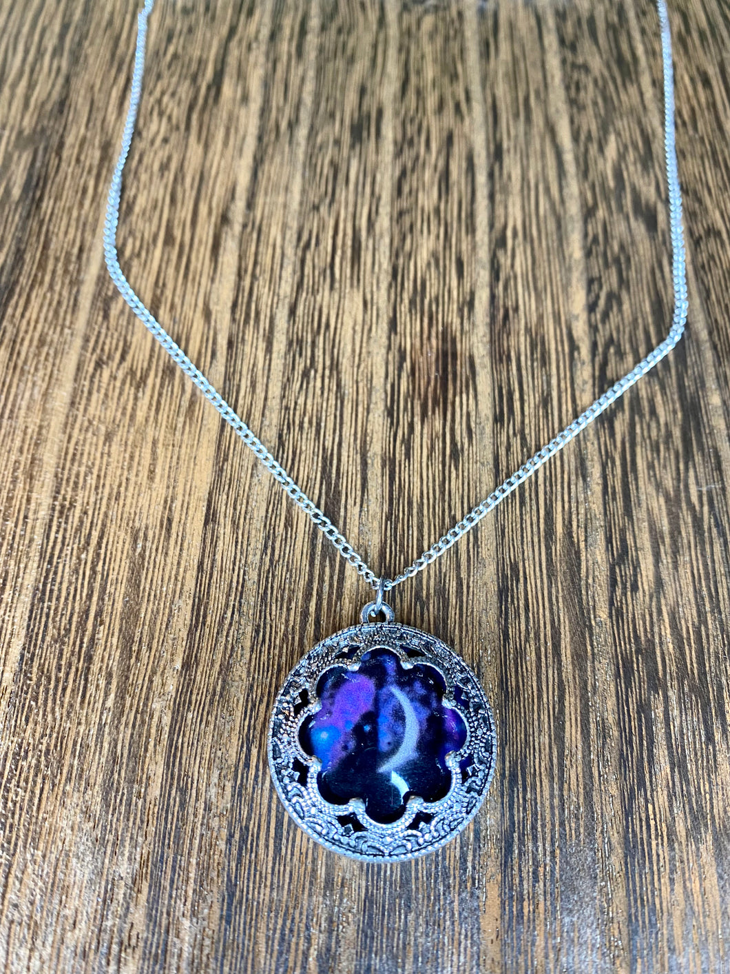 Antiqued Metal Moon Print Necklace