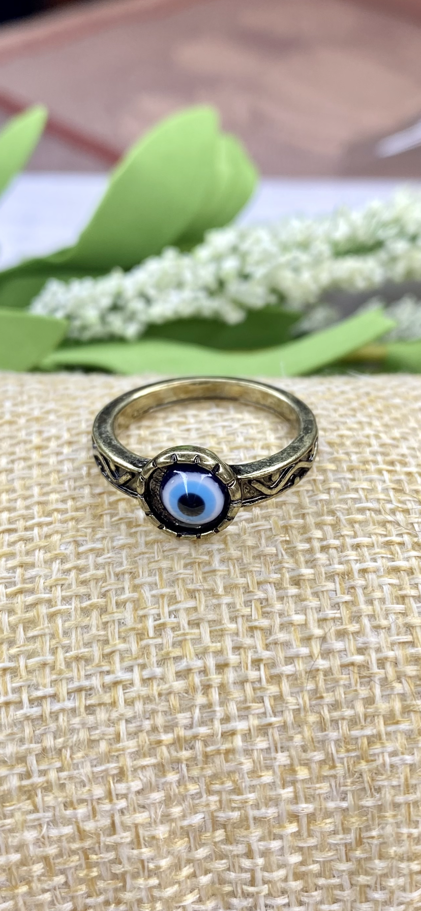 Antiqued Evil Eye Ring - Stardust & Moonstone