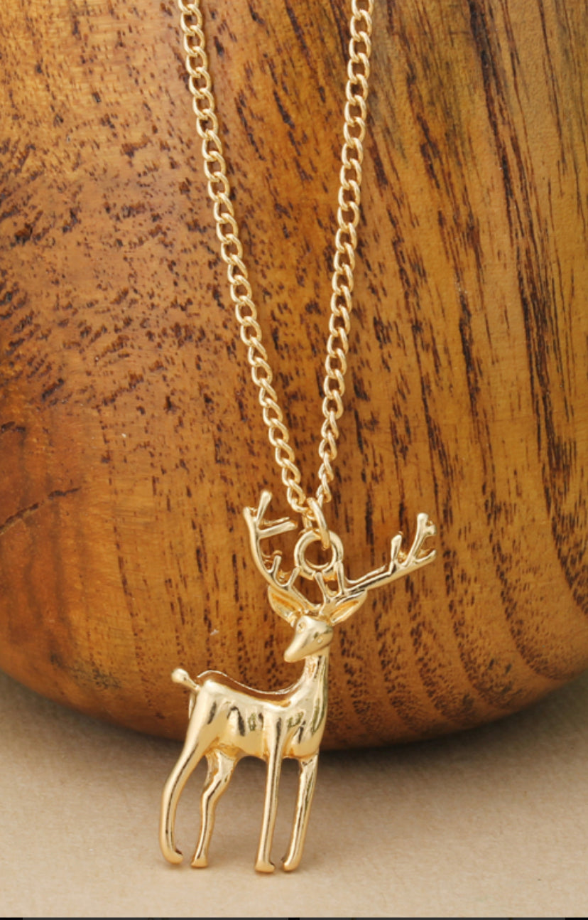 Golden Reindeer Long Necklace