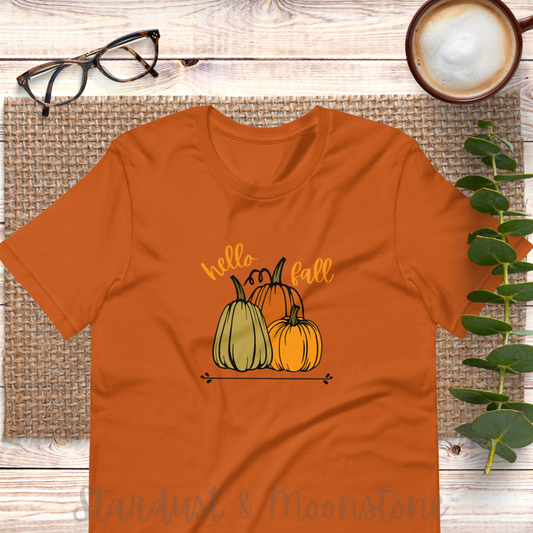 Hello Fall Unisex Pumpkin T-shirt 5 color options