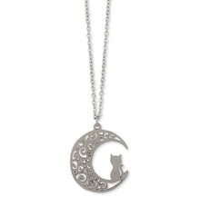 Load image into Gallery viewer, Cat Moon Silver Necklace - Stardust &amp; Moonstone
