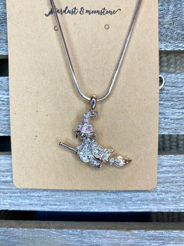 Crystal Witch Pendant Necklace - Stardust & Moonstone