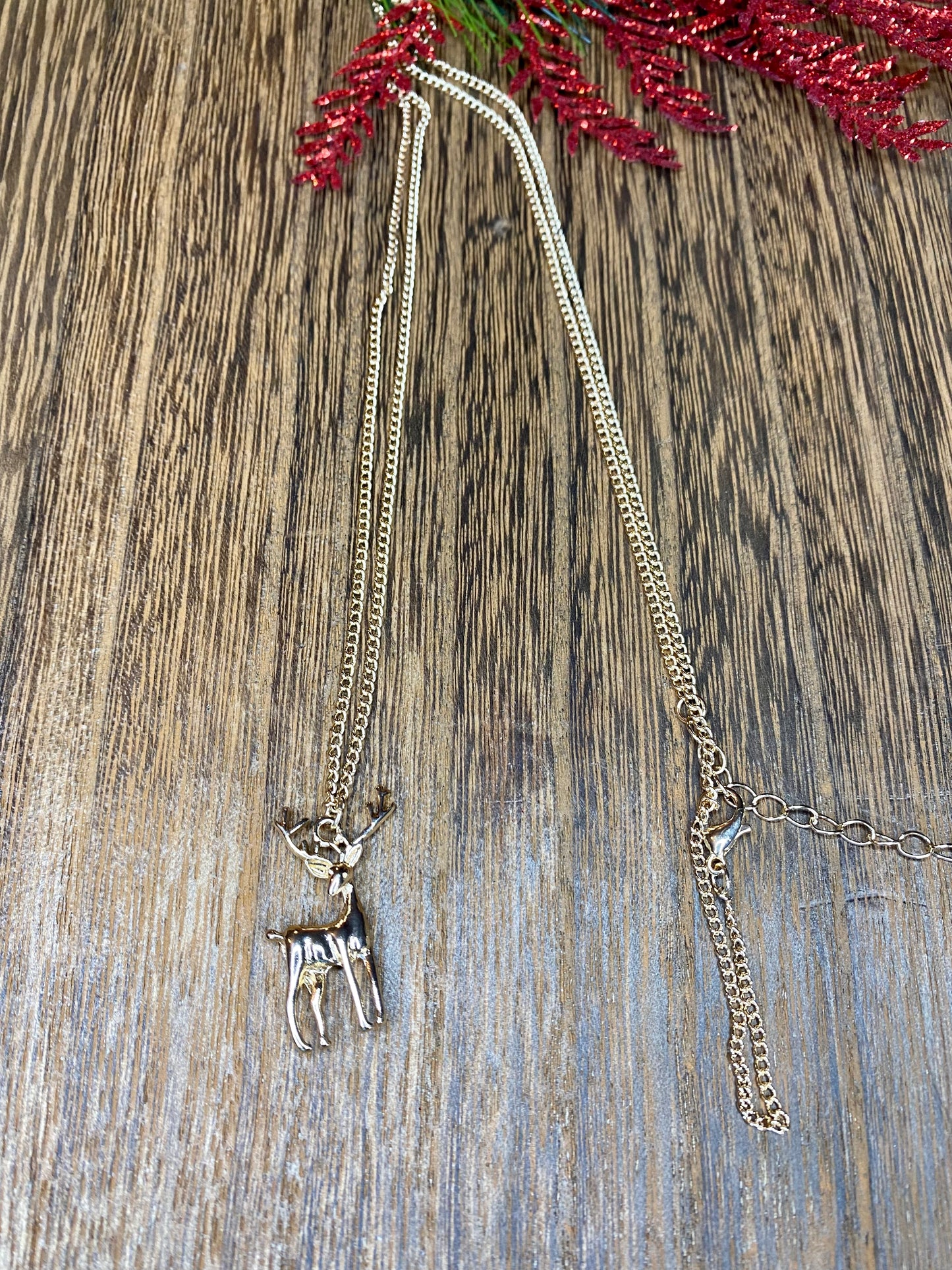 Golden Reindeer Long Necklace