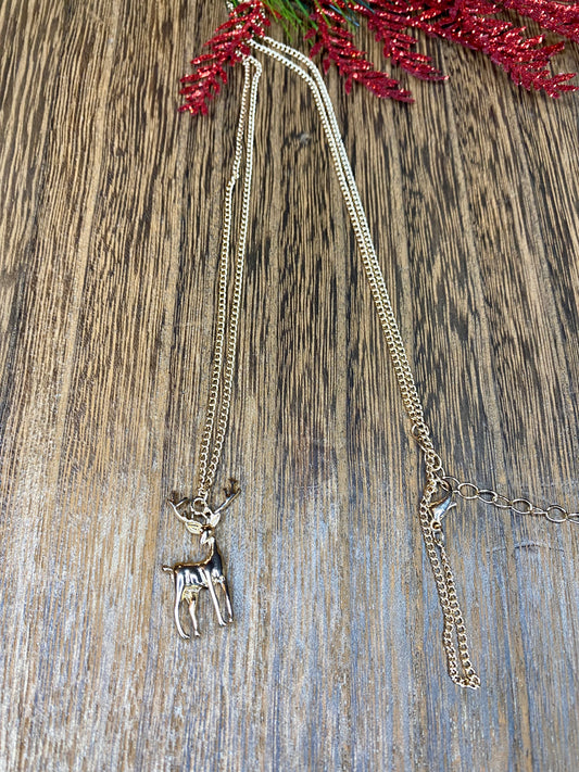 Golden Reindeer Long Necklace