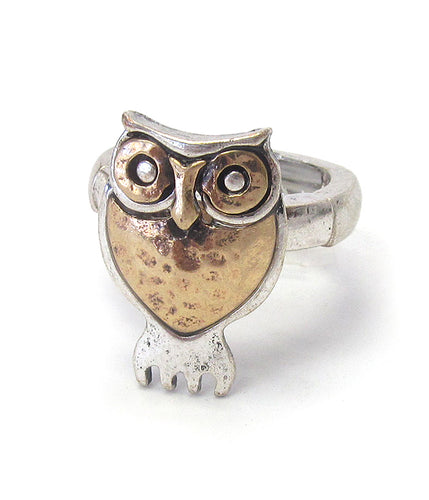 Two tone Owl Ring - Stardust & Moonstone