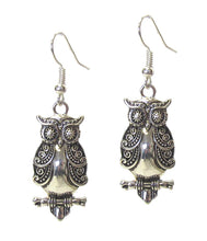 Load image into Gallery viewer, Antiqued Silver Owl Earrings
