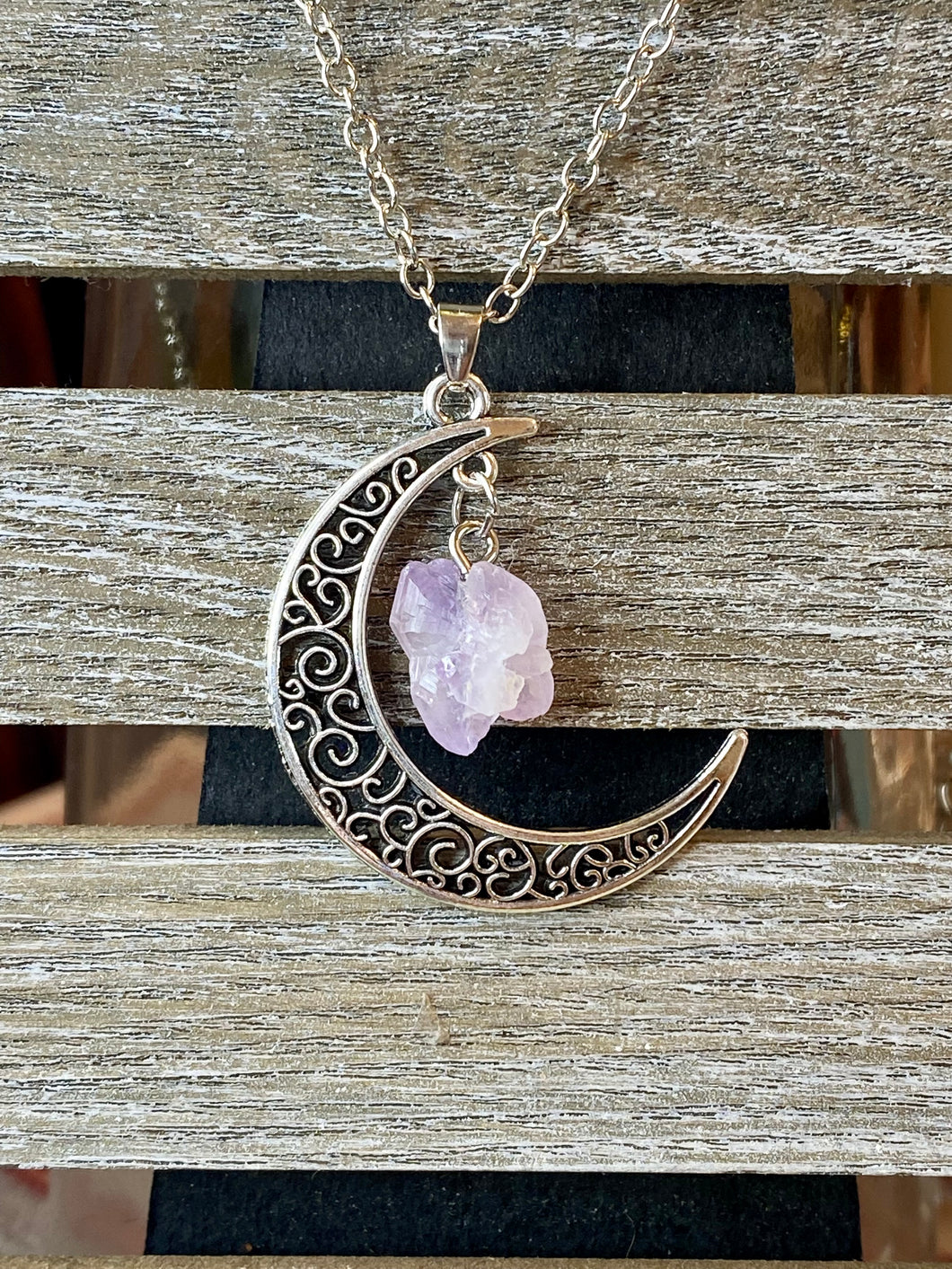 Silver Moon Rough Amethyst Necklace - Stardust & Moonstone