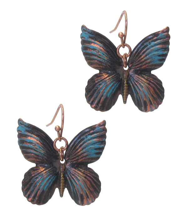 Vintage Metal Butterfly Earrings - Stardust & Moonstone