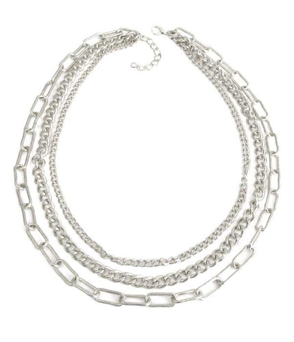 Multi Layer Silver Chain Necklace - Stardust & Moonstone
