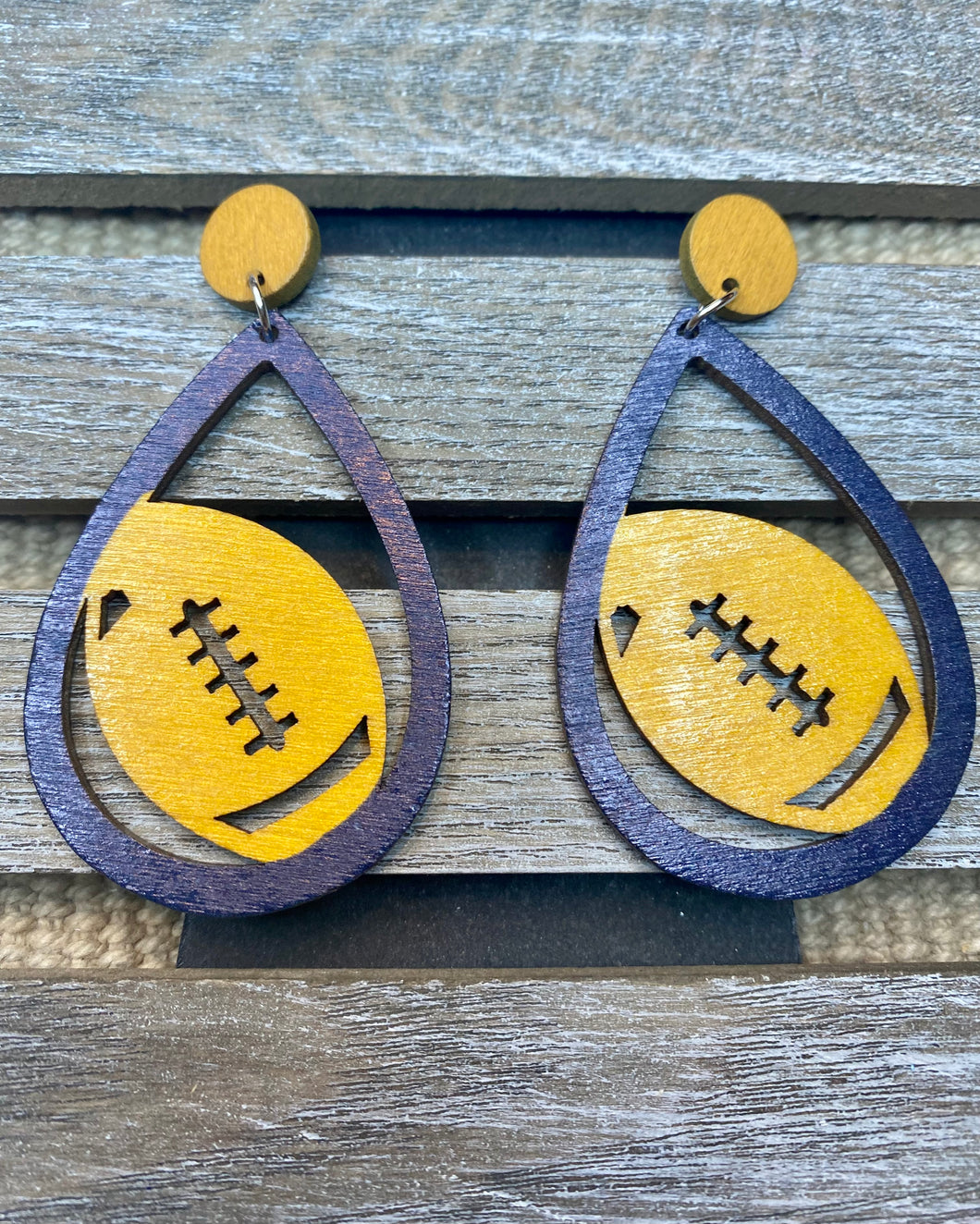 Football Wooden Earrings - Stardust & Moonstone
