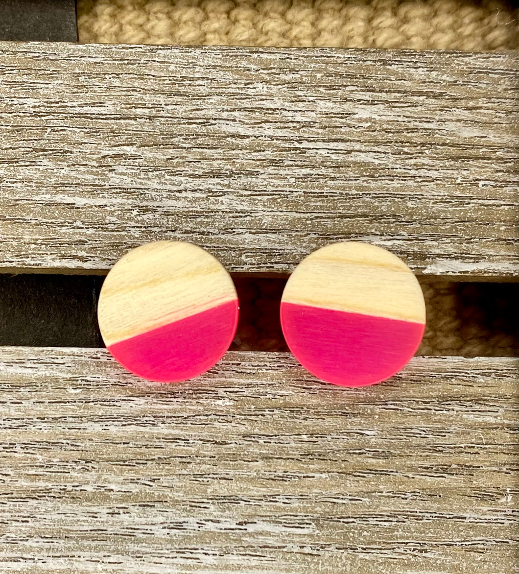Pink Resin and Wood Earrings - Stardust & Moonstone