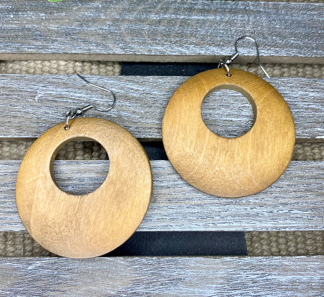 Natural Wood Open Circle Earrings - Stardust & Moonstone