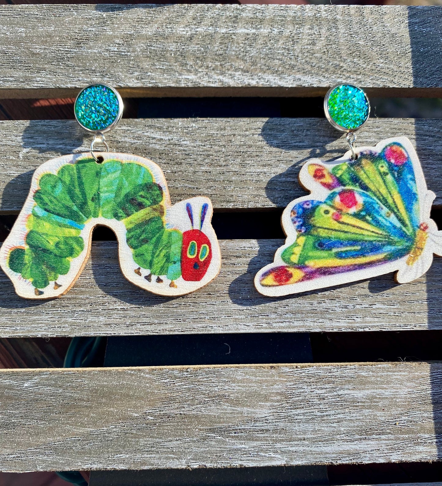 Hungry Caterpillar Mismatch Earrings - Stardust & Moonstone