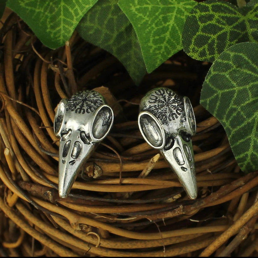Mystical Crow/Raven Skull Earrings - Stardust & Moonstone