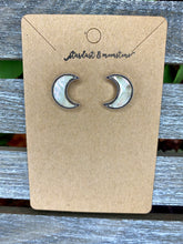 Load image into Gallery viewer, Moon Stud Earrings -Silver or Gold - Stardust &amp; Moonstone

