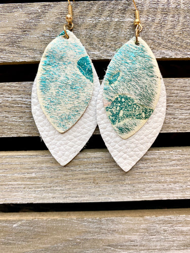Turquoise/ White Suede & Leather Earrings - Stardust & Moonstone