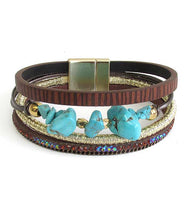 Load image into Gallery viewer, Multi Layer Leather with Turquoise Magnetic Bracelet - Stardust &amp; Moonstone
