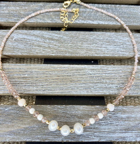 Pink Stone & Pearl Necklace - Stardust & Moonstone