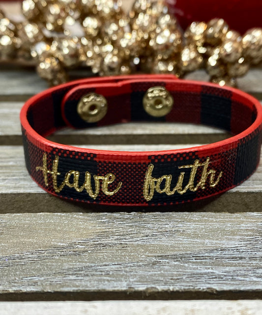 Have Faith Plaid Snap Bracelet Wrap - Stardust & Moonstone