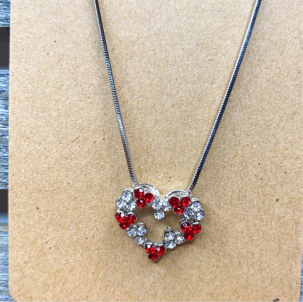 Red & Clear Crystal Heart Necklace - Stardust & Moonstone