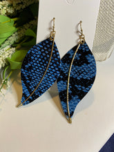 Load image into Gallery viewer, Blue Snakeskin Feather Shaped Earrings - Stardust &amp; Moonstone
