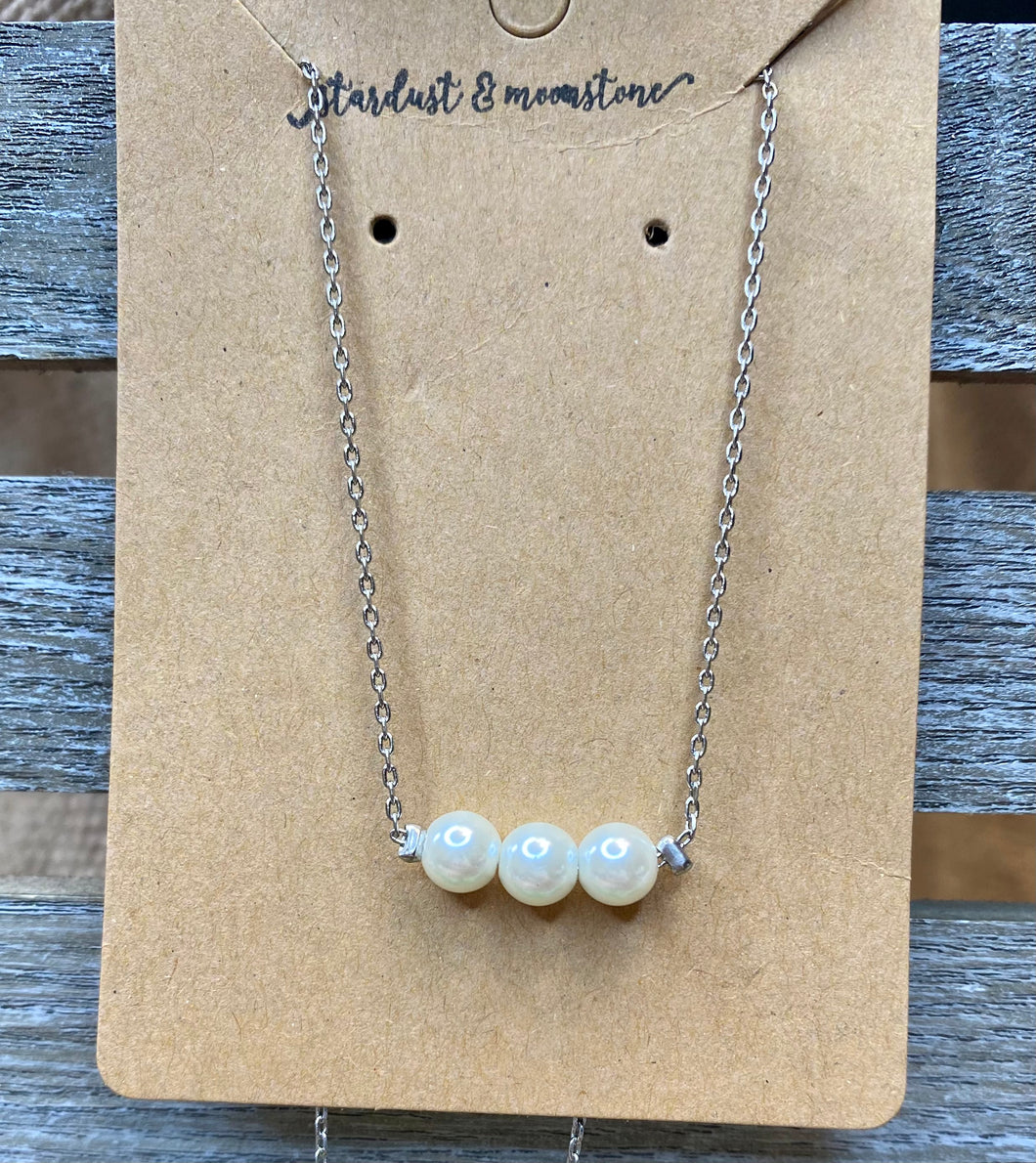 Pearl Pendant Silver Necklace - Stardust & Moonstone
