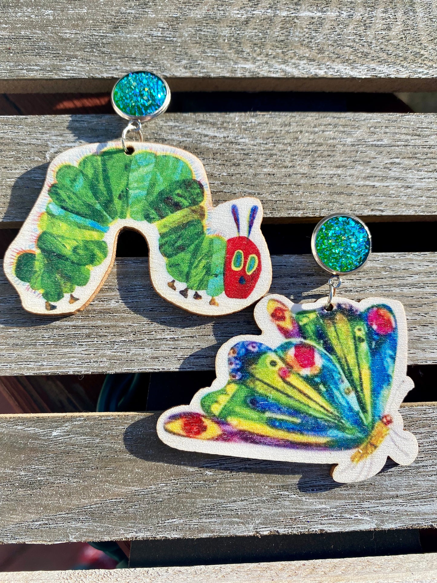Hungry Caterpillar Mismatch Earrings - Stardust & Moonstone