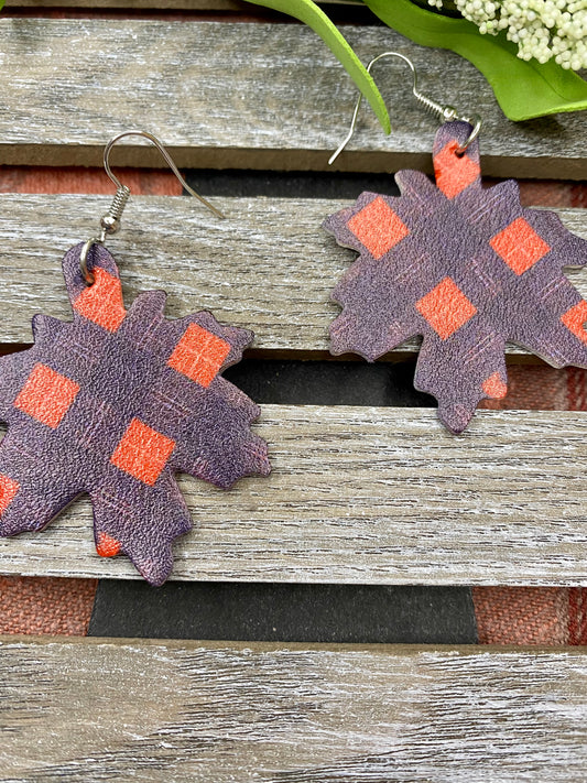 Plaid Maple Leaf Earrings - Stardust & Moonstone