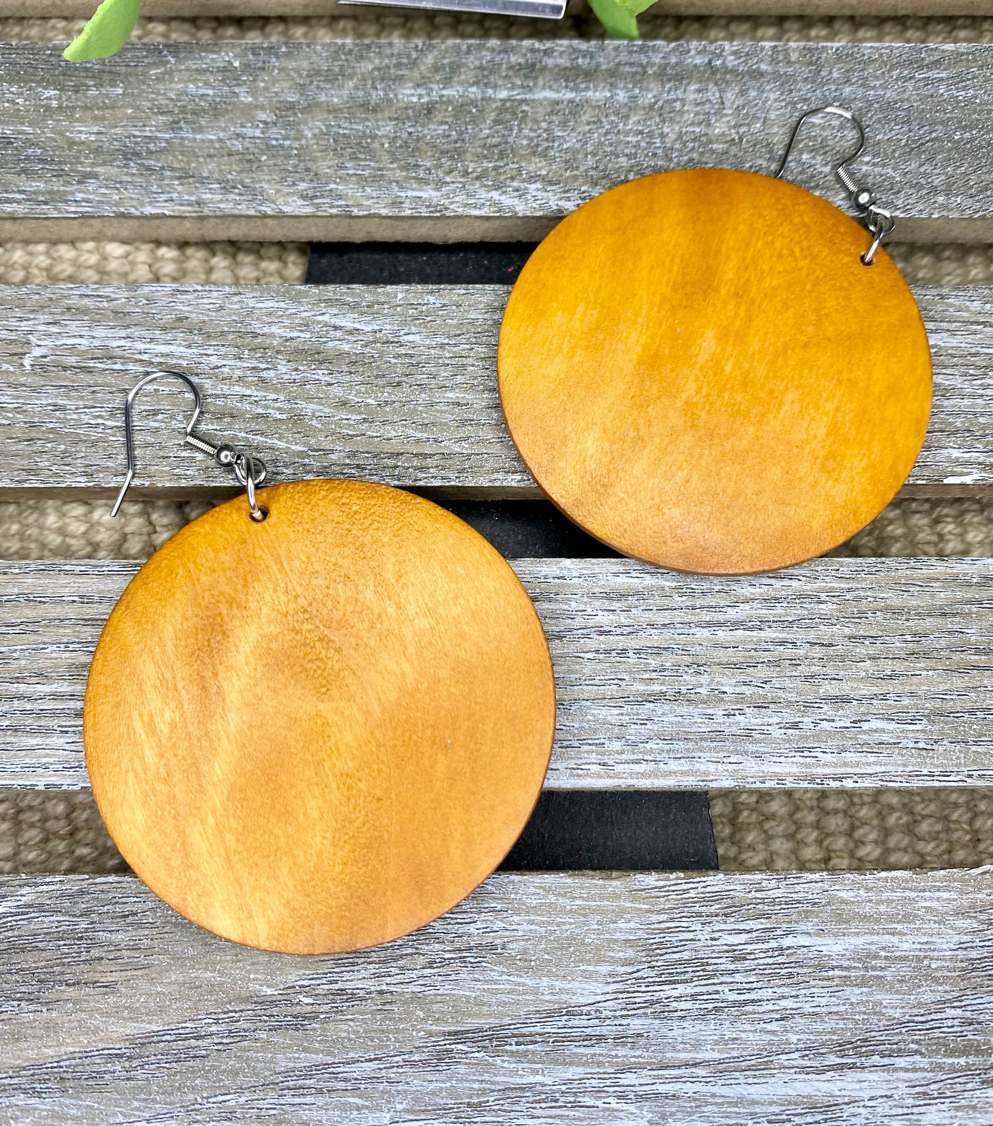 Natural Wood Disc Earrings - Stardust & Moonstone