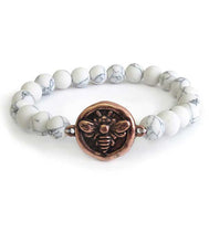 Load image into Gallery viewer, Howlite Bead Bracelet with Bee - Stardust &amp; Moonstone
